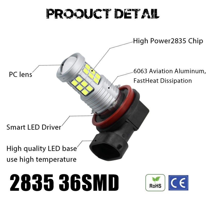 KISLED Super Bright 3000lm H8 H11 LED Fog Lights Bulbs DRL High Power 3030 Chips with Projector Lens Replacement for Cars Trucks, Lemon Green - Image 4